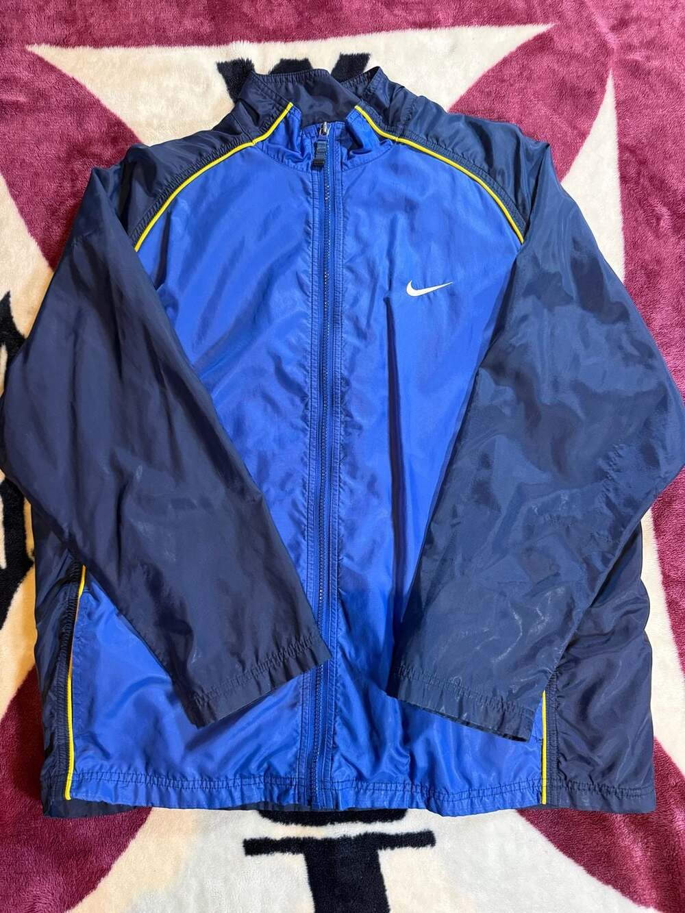 Vintage Nike Team Sports Full Zip Windbreaker Jacket Blue Yellow Piping XL